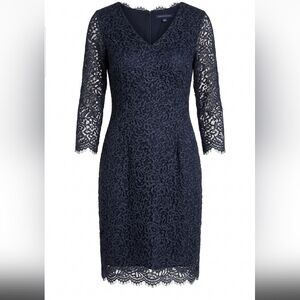 Tommy Hilfiger Elegant Navy Lace V-Neck Dress - Women